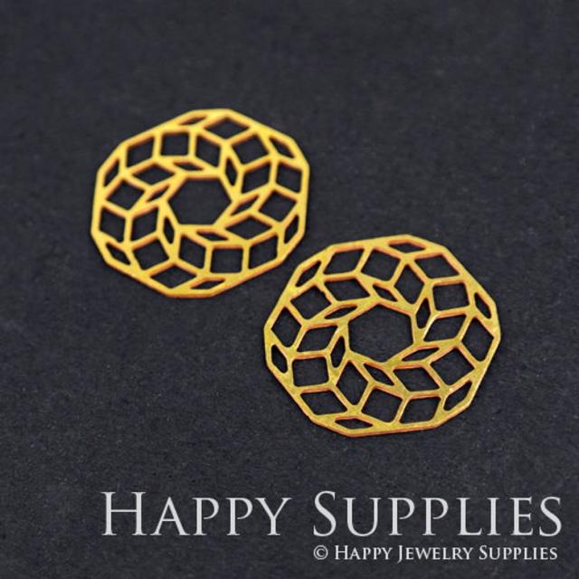 Brass Jewelry Charms, Hexagon Cube Donut Geometric Raw Brass Earring Charms, Brass Jewelry Pendants, Raw Brass Jewelry Findings, Brass Pendants Jewelry Wholesale (RD277)