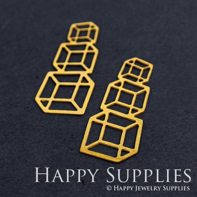 Brass Jewelry Charms, Cubes Geometry Raw Brass Earring Charms, Brass Jewelry Pendants, Raw Brass Jewelry Findings, Brass Pendants Jewelry Wholesale (RD280)