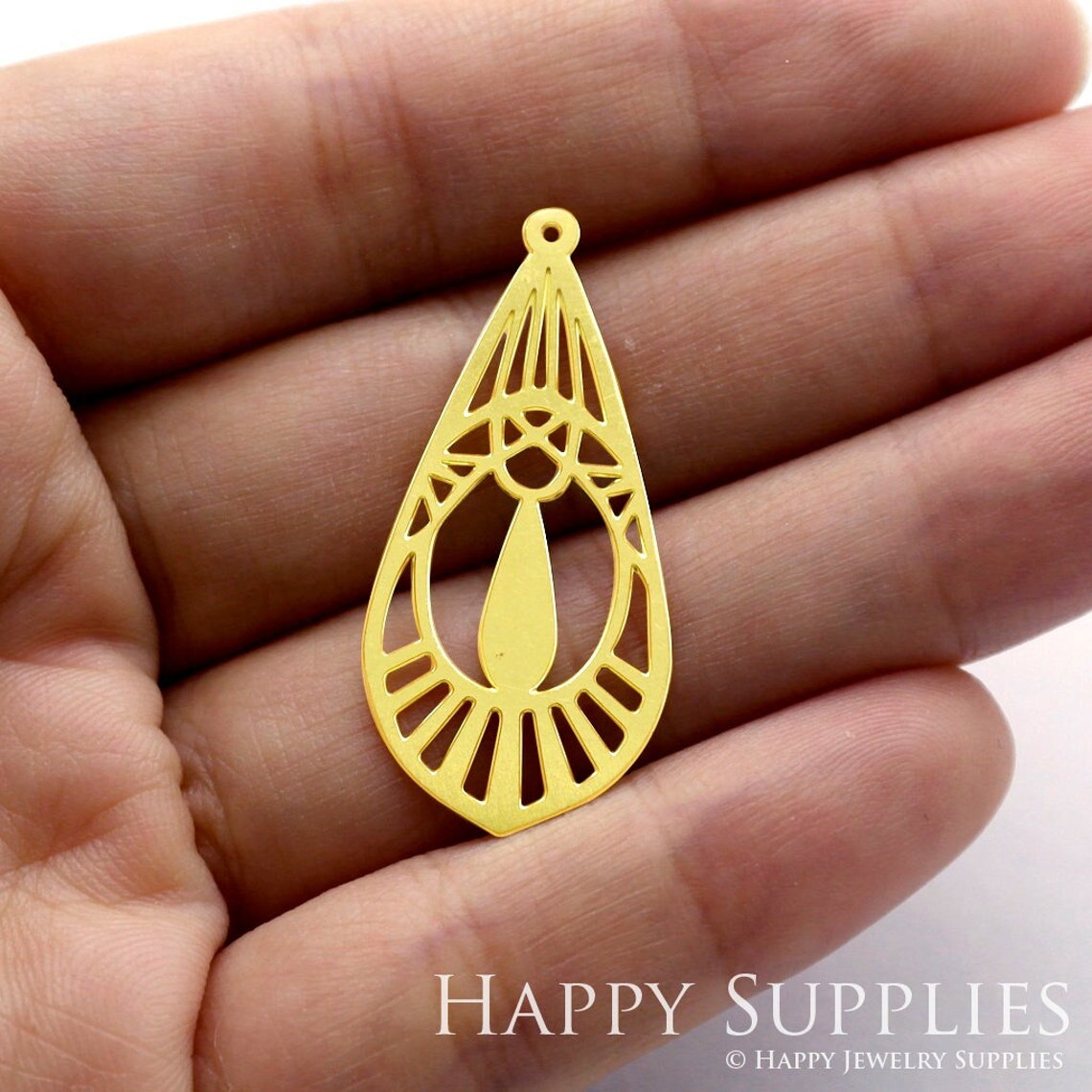 Brass Jewelry Charms, Teardrop Geometric Raw Brass Earring Charms, Brass Jewelry Pendants, Raw Brass Jewelry Findings, Brass Pendants Jewelry Wholesale (RD398)