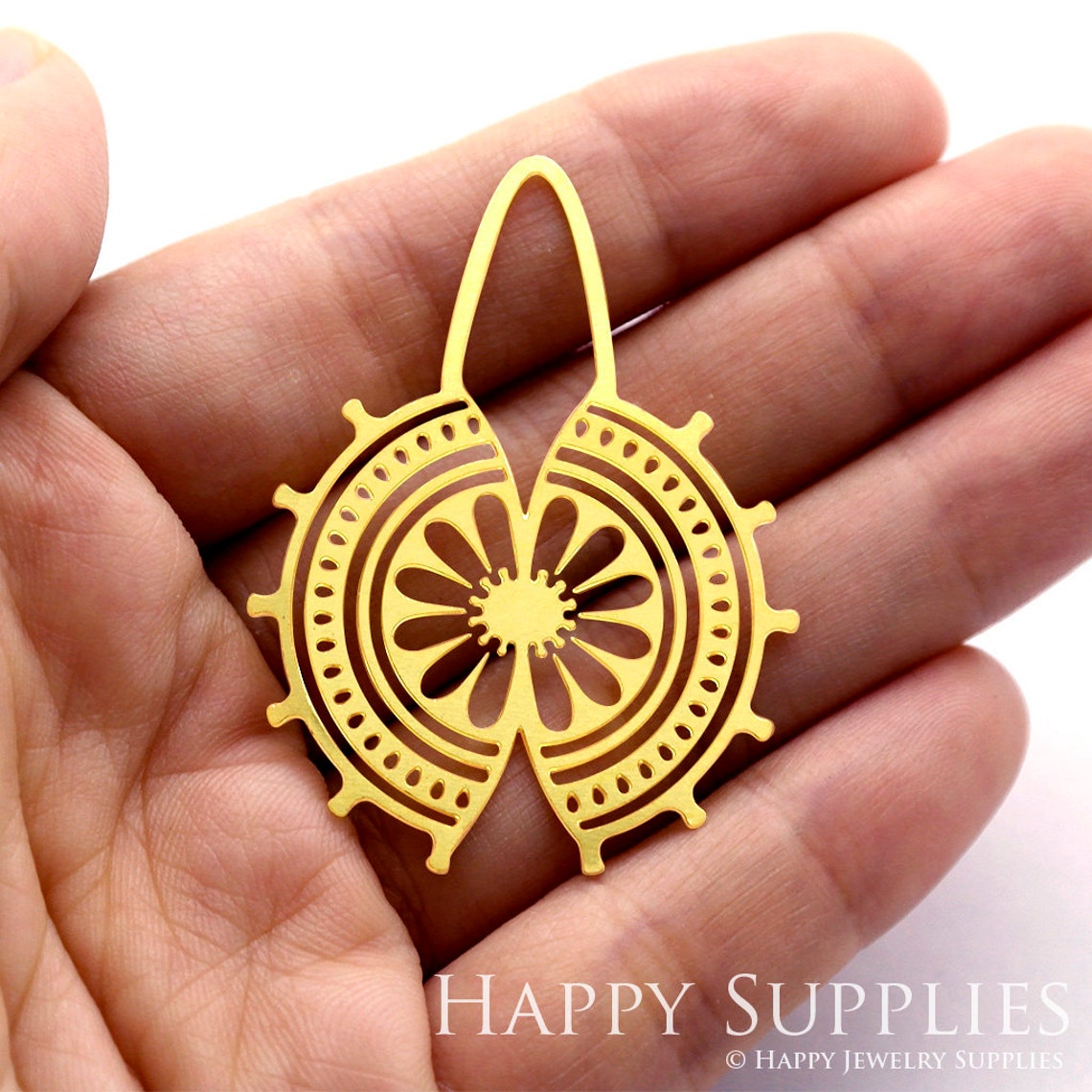 Brass Jewelry Charms, Tribal Pattern Flower Raw Brass Earring Charms, Brass Jewelry Pendants, Raw Brass Jewelry Findings, Brass Pendants Jewelry Wholesale (RD357)