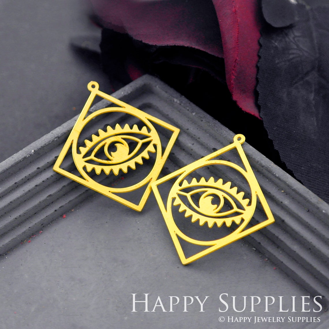 Brass Jewelry Charms, Eye Diamond Geometric Raw Brass Earring Charms, Brass Jewelry Pendants, Raw Brass Jewelry Findings, Brass Pendants Jewelry Wholesale (RD592)