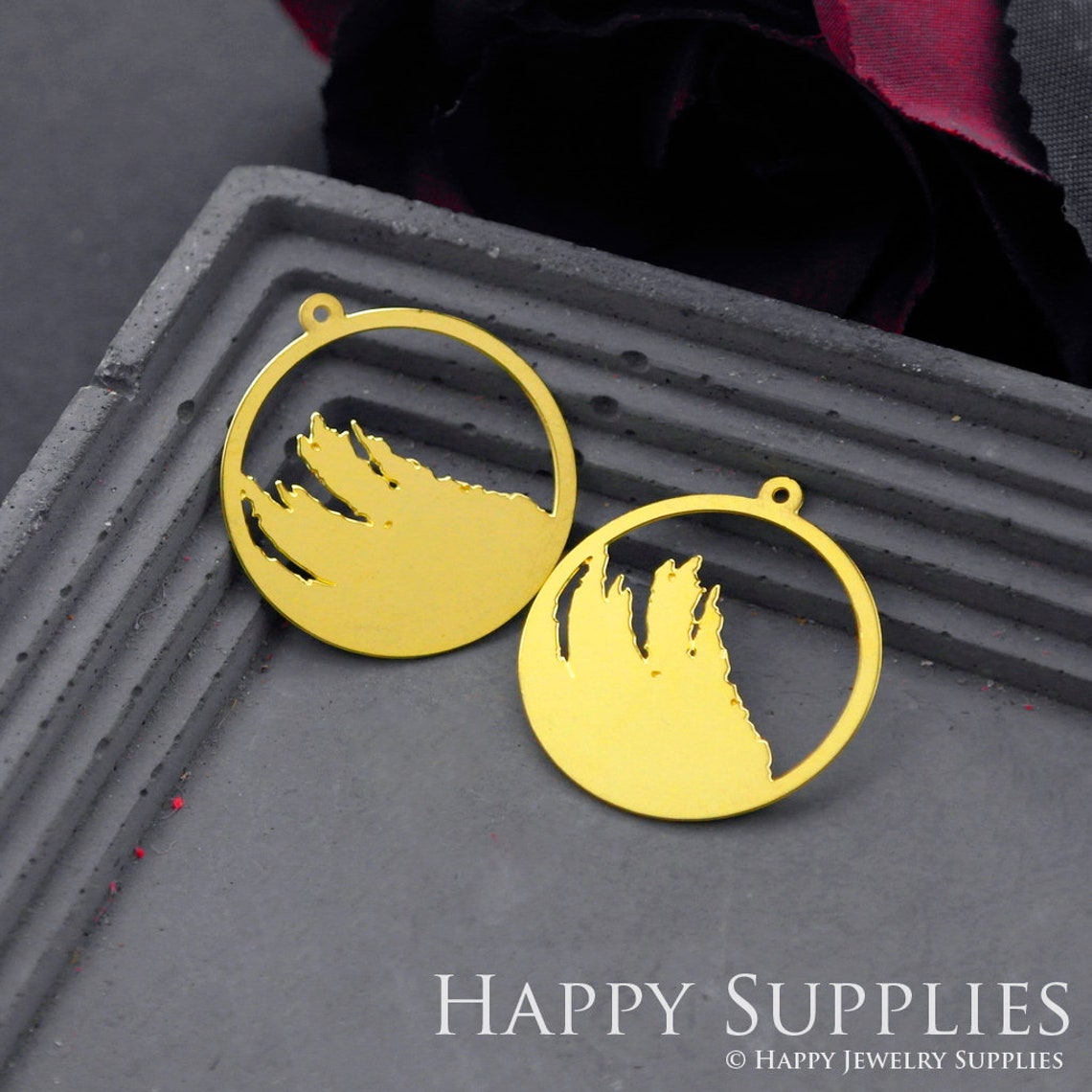 Brass Jewelry Charms, Mountain Round Geometric Raw Brass Earring Charms, Brass Jewelry Pendants, Raw Brass Jewelry Findings, Brass Pendants Jewelry Wholesale (RD604)