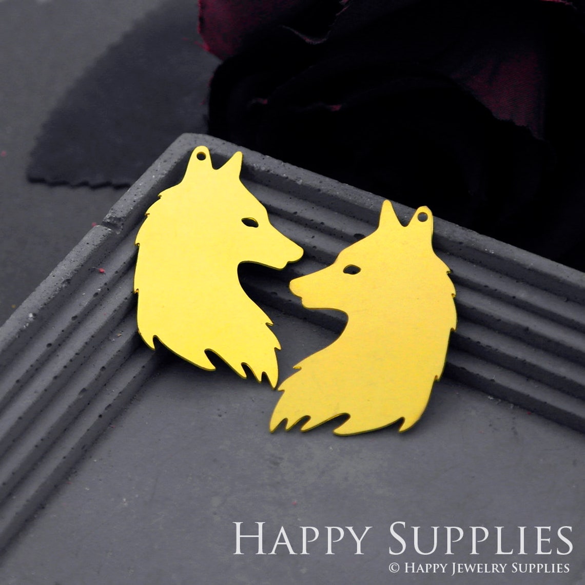 Brass Jewelry Charms, Wolf Raw Brass Earring Charms, Brass Jewelry Pendants, Raw Brass Jewelry Findings, Brass Pendants Jewelry Wholesale (RD721)
