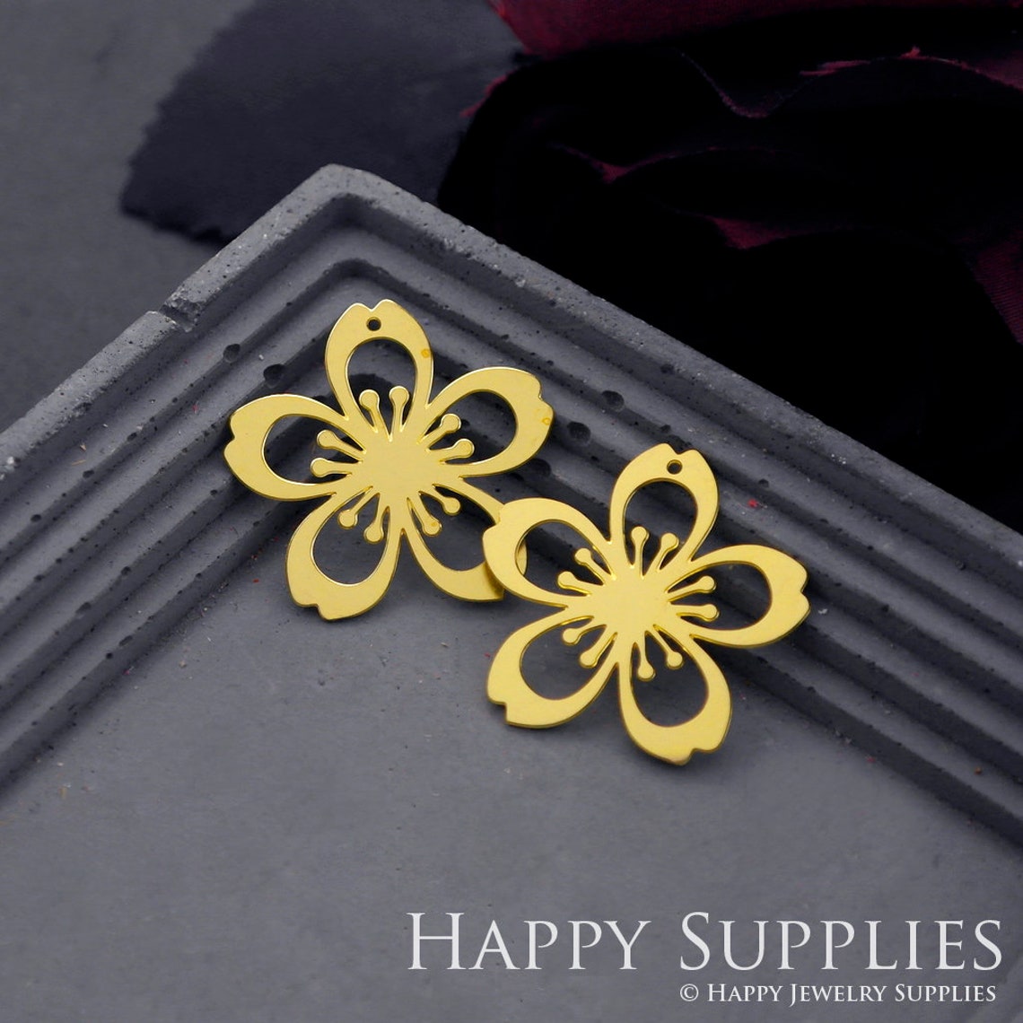 Brass Jewelry Charms, Cherry Blossoms Raw Brass Earring Charms, Brass Jewelry Pendants, Raw Brass Jewelry Findings, Brass Pendants Jewelry Wholesale (RD811)