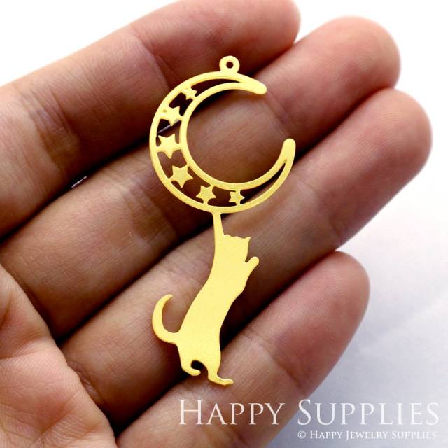 Brass Jewelry Charms, Moon Cat Raw Brass Earring Charms, Brass Jewelry Pendants, Raw Brass Jewelry Findings, Brass Pendants Jewelry Wholesale (RD833)