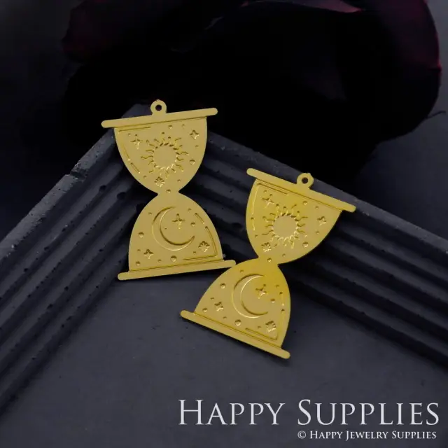 Brass Jewelry Charms, Hourglass Etched Raw Brass Earring Charms, Brass Jewelry Pendants, Raw Brass Jewelry Findings, Brass Pendants Jewelry Wholesale (RD928)