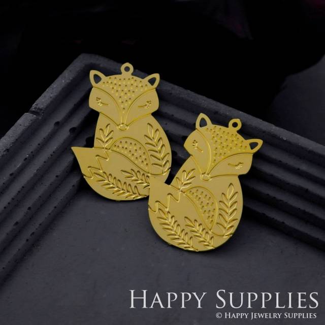 Brass Jewelry Charms, Fox Etched Raw Brass Earring Charms, Brass Jewelry Pendants, Raw Brass Jewelry Findings, Brass Pendants Jewelry Wholesale (RD936)