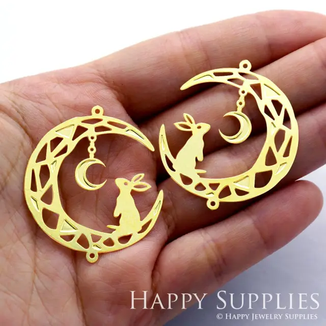 Brass Jewelry Charms, Moon Etched Raw Brass Earring Charms, Brass Jewelry Pendants, Raw Brass Jewelry Findings, Brass Pendants Jewelry Wholesale (RD1346)