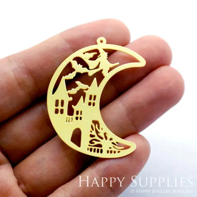 Brass Jewelry Charms, Moon Raw Brass Earring Charms, Brass Jewelry Pendants, Raw Brass Jewelry Findings, Brass Pendants Jewelry Wholesale (RD1480)