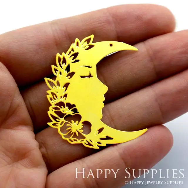 Brass Jewelry Charms, Moon Raw Brass Earring Charms, Brass Jewelry Pendants, Raw Brass Jewelry Findings, Brass Pendants Jewelry Wholesale (RD1394)