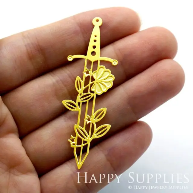 Brass Jewelry Charms, Sword Raw Brass Earring Charms, Brass Jewelry Pendants, Raw Brass Jewelry Findings, Brass Pendants Jewelry Wholesale (RD1383)