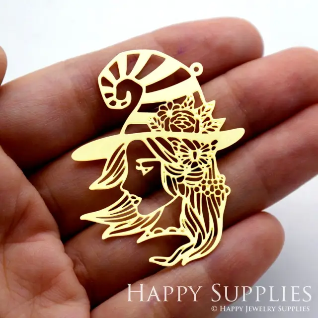 Brass Jewelry Charms, Witch Raw Brass Earring Charms, Brass Jewelry Pendants, Raw Brass Jewelry Findings, Brass Pendants Jewelry Wholesale (RD1530)