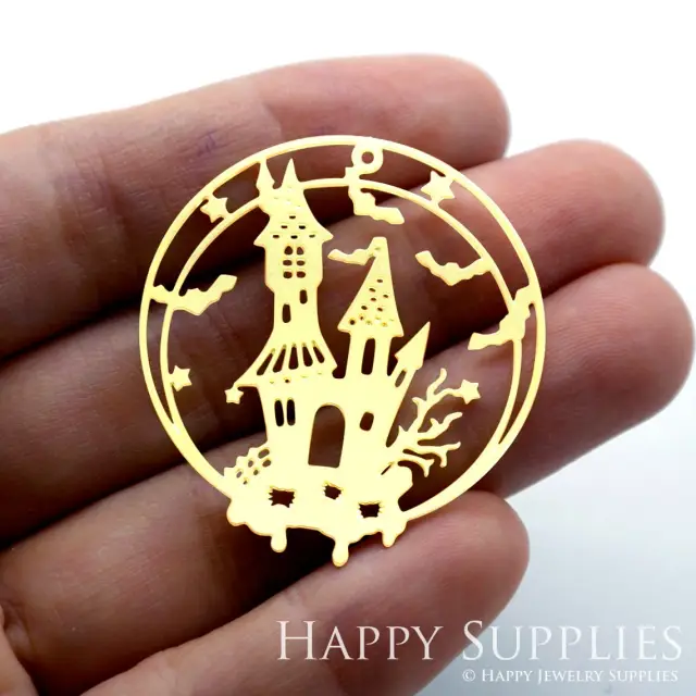 Brass Jewelry Charms, Castle Raw Brass Earring Charms, Brass Jewelry Pendants, Raw Brass Jewelry Findings, Brass Pendants Jewelry Wholesale (RD1539)