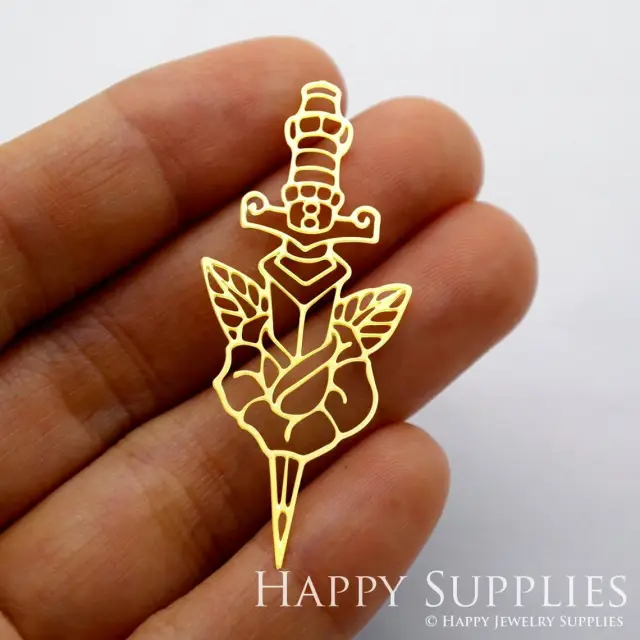 Brass Jewelry Charms, Sword Raw Brass Earring Charms, Brass Jewelry Pendants, Raw Brass Jewelry Findings, Brass Pendants Jewelry Wholesale (RD1730)