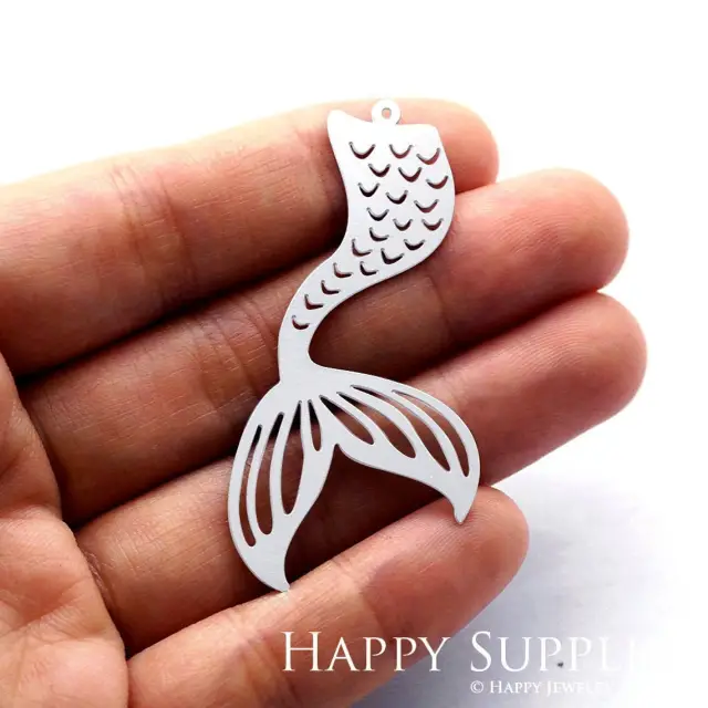 Stainless Steel Jewelry Charms, Fishtail Stainless Steel Earring Charms, Stainless Steel Silver Jewelry Pendants, Stainless Steel Silver Jewelry Findings, Stainless Steel Pendants Jewelry Wholesale (SSD788)