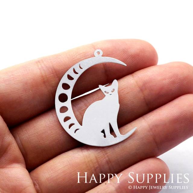 Stainless Steel Jewelry Charms, Cat Stainless Steel Earring Charms, Stainless Steel Silver Jewelry Pendants, Stainless Steel Silver Jewelry Findings, Stainless Steel Pendants Jewelry Wholesale (SSD937)
