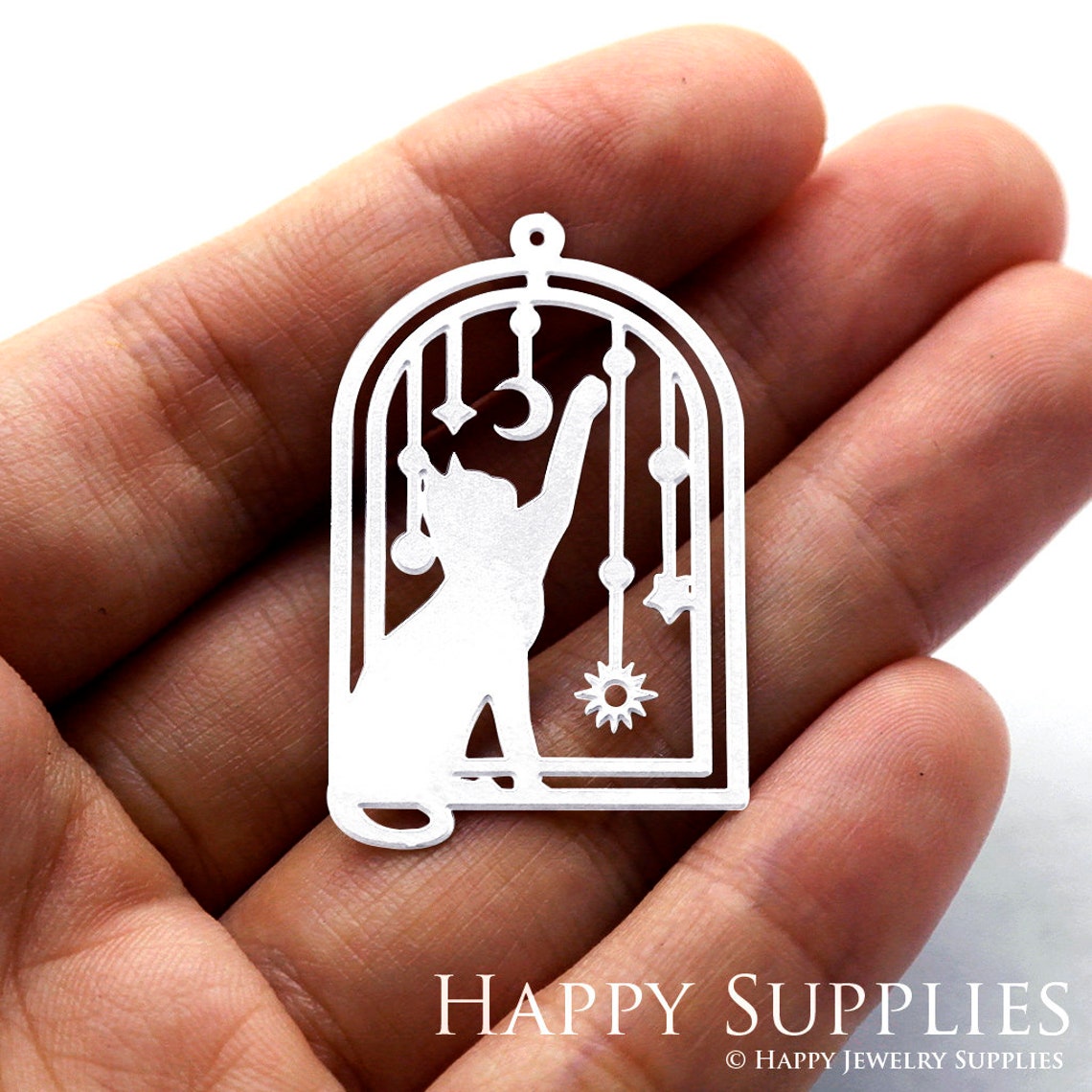 Stainless Steel Jewelry Charms, Cat Stainless Steel Earring Charms, Stainless Steel Silver Jewelry Pendants, Stainless Steel Silver Jewelry Findings, Stainless Steel Pendants Jewelry Wholesale (SSD874)