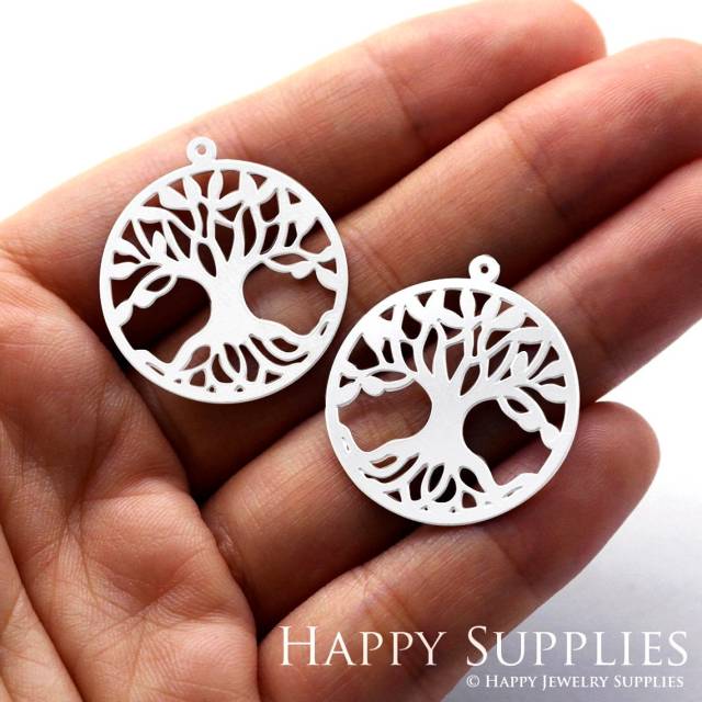 Stainless Steel Jewelry Charms, Circle Tree of life Stainless Steel Earring Charms, Stainless Steel Silver Jewelry Pendants, Stainless Steel Silver Jewelry Findings, Stainless Steel Pendants Jewelry Wholesale (SSD867)