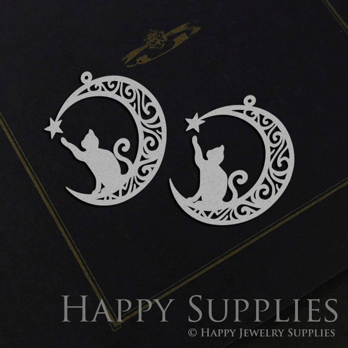 Stainless Steel Jewelry Charms, Moon Cat Stainless Steel Earring Charms, Stainless Steel Silver Jewelry Pendants, Stainless Steel Silver Jewelry Findings, Stainless Steel Pendants Jewelry Wholesale (SSD892)