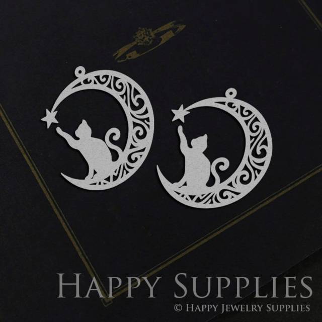 Stainless Steel Jewelry Charms, Moon Cat Stainless Steel Earring Charms, Stainless Steel Silver Jewelry Pendants, Stainless Steel Silver Jewelry Findings, Stainless Steel Pendants Jewelry Wholesale (SSD892)
