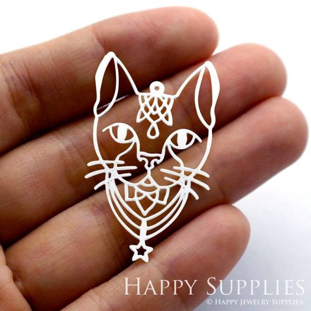 Stainless Steel Jewelry Charms, Cat Stainless Steel Earring Charms, Stainless Steel Silver Jewelry Pendants, Stainless Steel Silver Jewelry Findings, Stainless Steel Pendants Jewelry Wholesale (SSD1355)