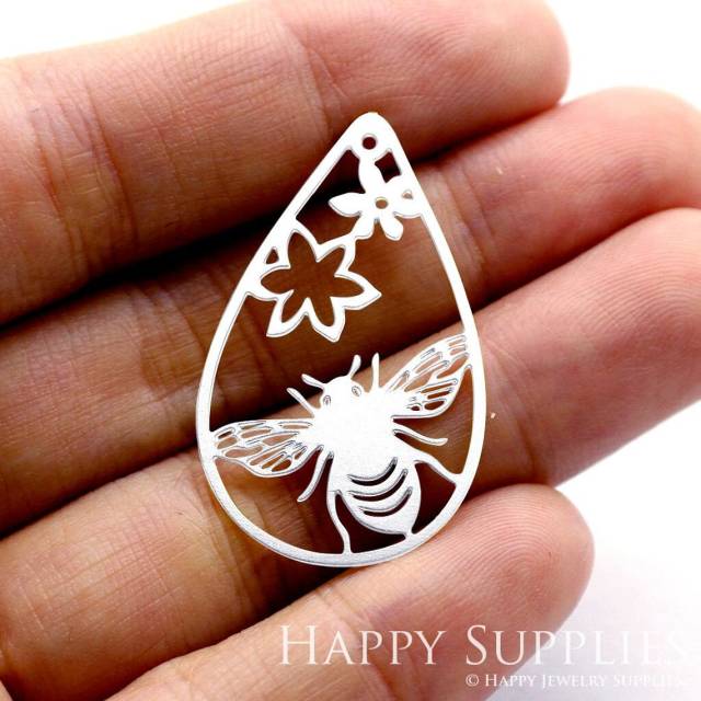 Stainless Steel Jewelry Charms, Bee Stainless Steel Earring Charms, Stainless Steel Silver Jewelry Pendants, Stainless Steel Silver Jewelry Findings, Stainless Steel Pendants Jewelry Wholesale (SSD1332)