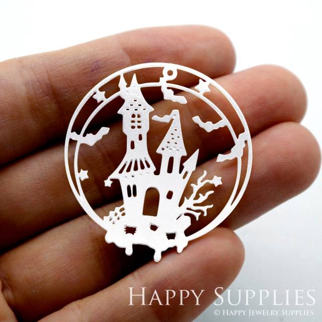 Stainless Steel Jewelry Charms, Castle Stainless Steel Earring Charms, Stainless Steel Silver Jewelry Pendants, Stainless Steel Silver Jewelry Findings, Stainless Steel Pendants Jewelry Wholesale (SSD1539)