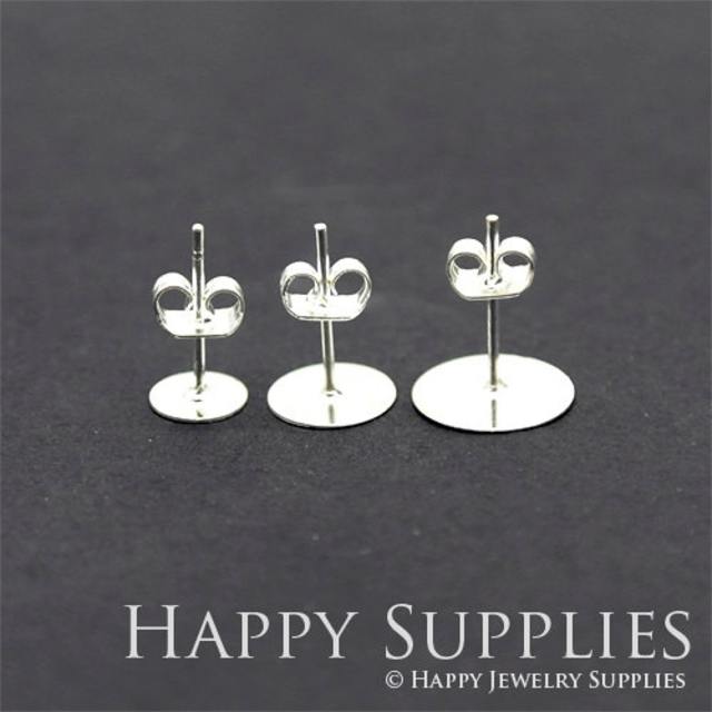 40/100/200sets - Nickel Free - High Quality Silver Plated Brass Earring Posts With 6mm/ 8mm/10mm Pad And Stopper(10531-C/18048-C/HE149-C)