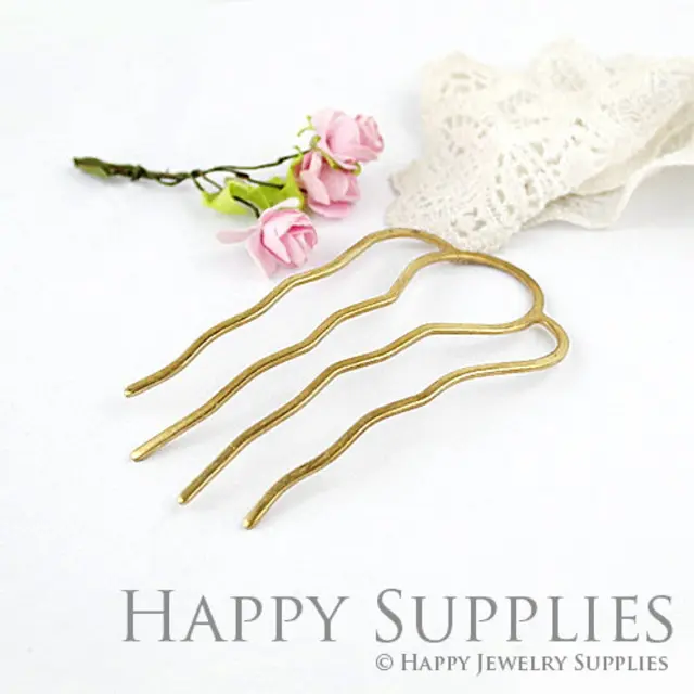 2Pcs High Quality Raw Brass 4 Teeth Barrette Hair Combs (ZZ149)