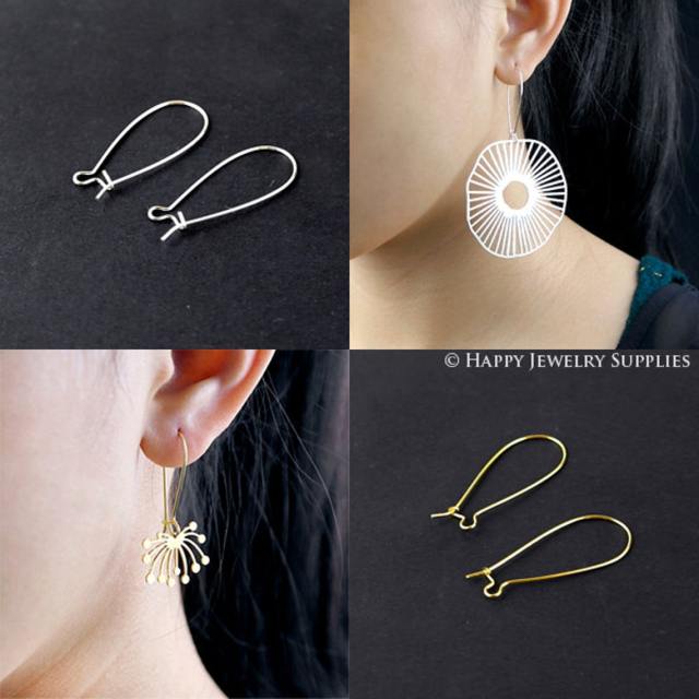 50pcs Nickel Free & Lead Free 33mm 24K Golden / 925 Silver Long Brass Hoop Earrings (GE146)