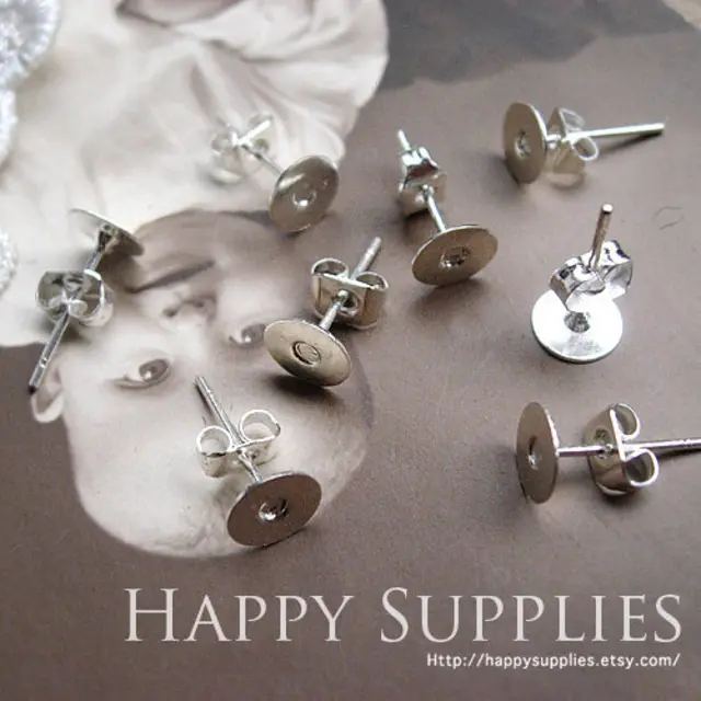 80pcs Nickel Free - High Quality Silver Plated Brass 4mm / 6mm Earring Posts With Ear Studs Back Stoppers(15544/10531)