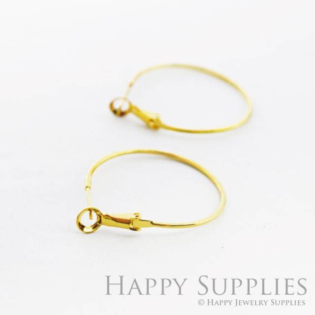 6Pcs 15mm/18mm/30mm/45mm High Quality Round K Gold Color Plated Brass Hoop Earring Charm Connector (NZG42)