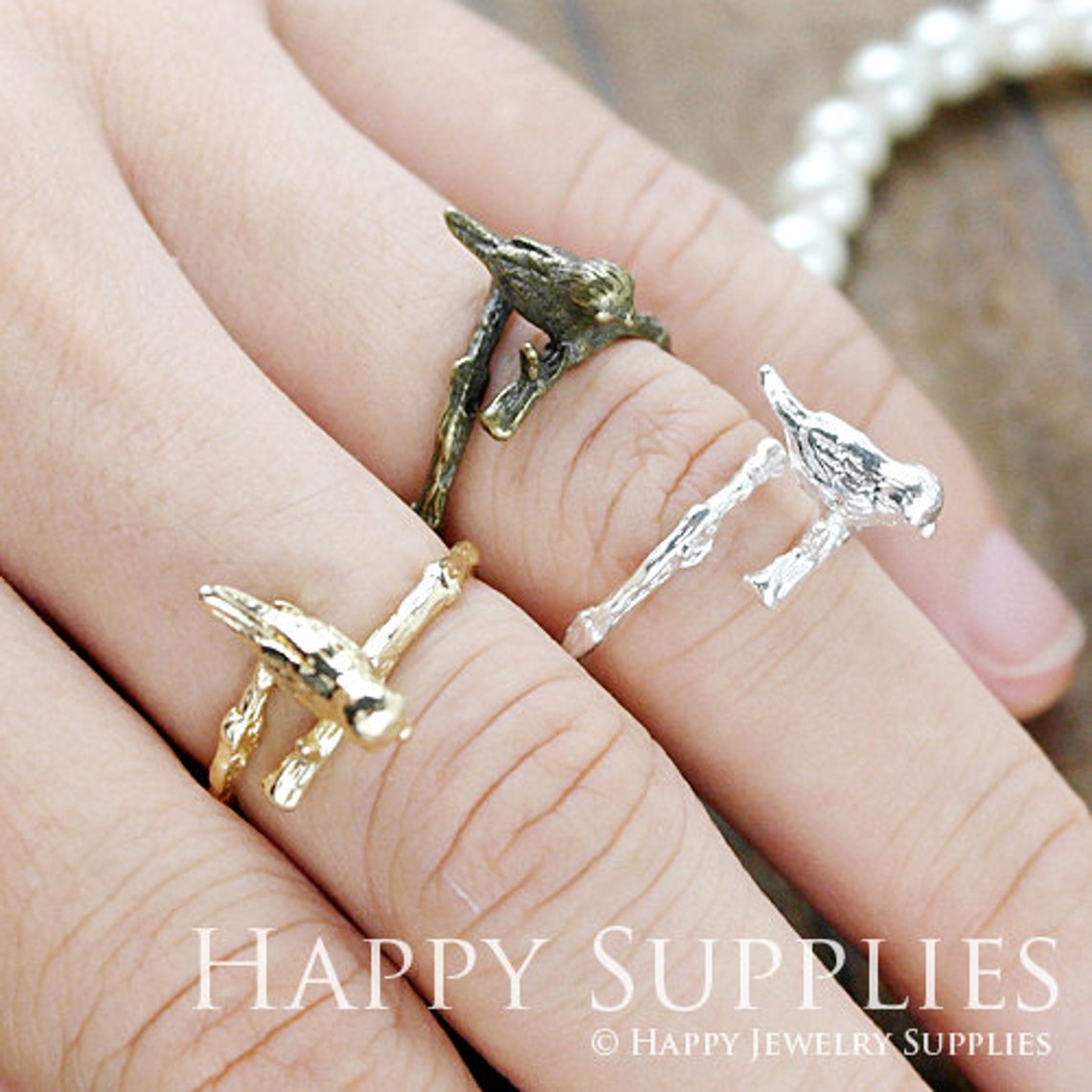 2Pcs 19mm Silver / Golden/ Antique Bronze Rings With Bird (ZZ154)