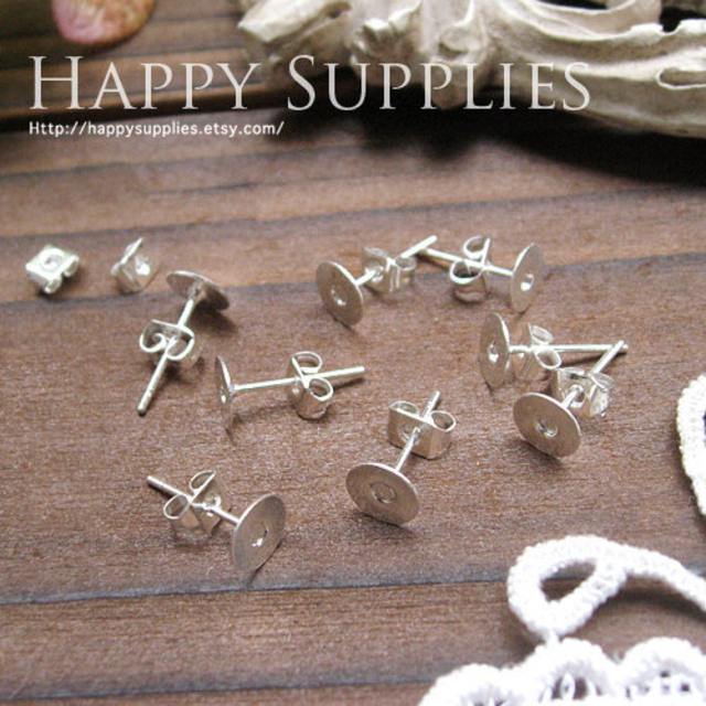 20pcs Nickel Free - High Quality Silver Plated Brass 6mm Earring Posts With Ear Studs Back Stoppers (10531)