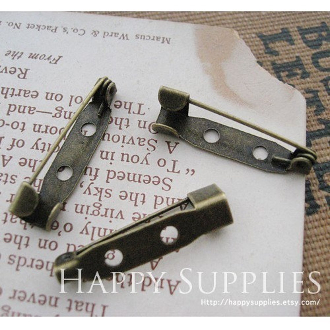 50Pcs 25mm Antique Bronze Safety Pin Back Base (19254)