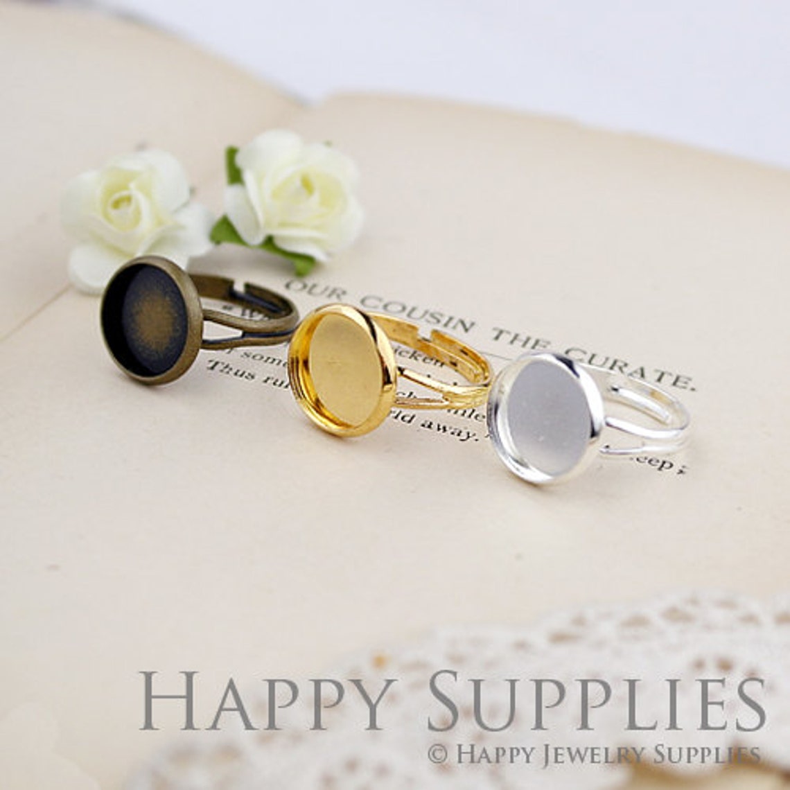 19mm (12mm) Adjustable Antique Brass Plated Ring Base (GJ123 / GJ121 / GJ121G)