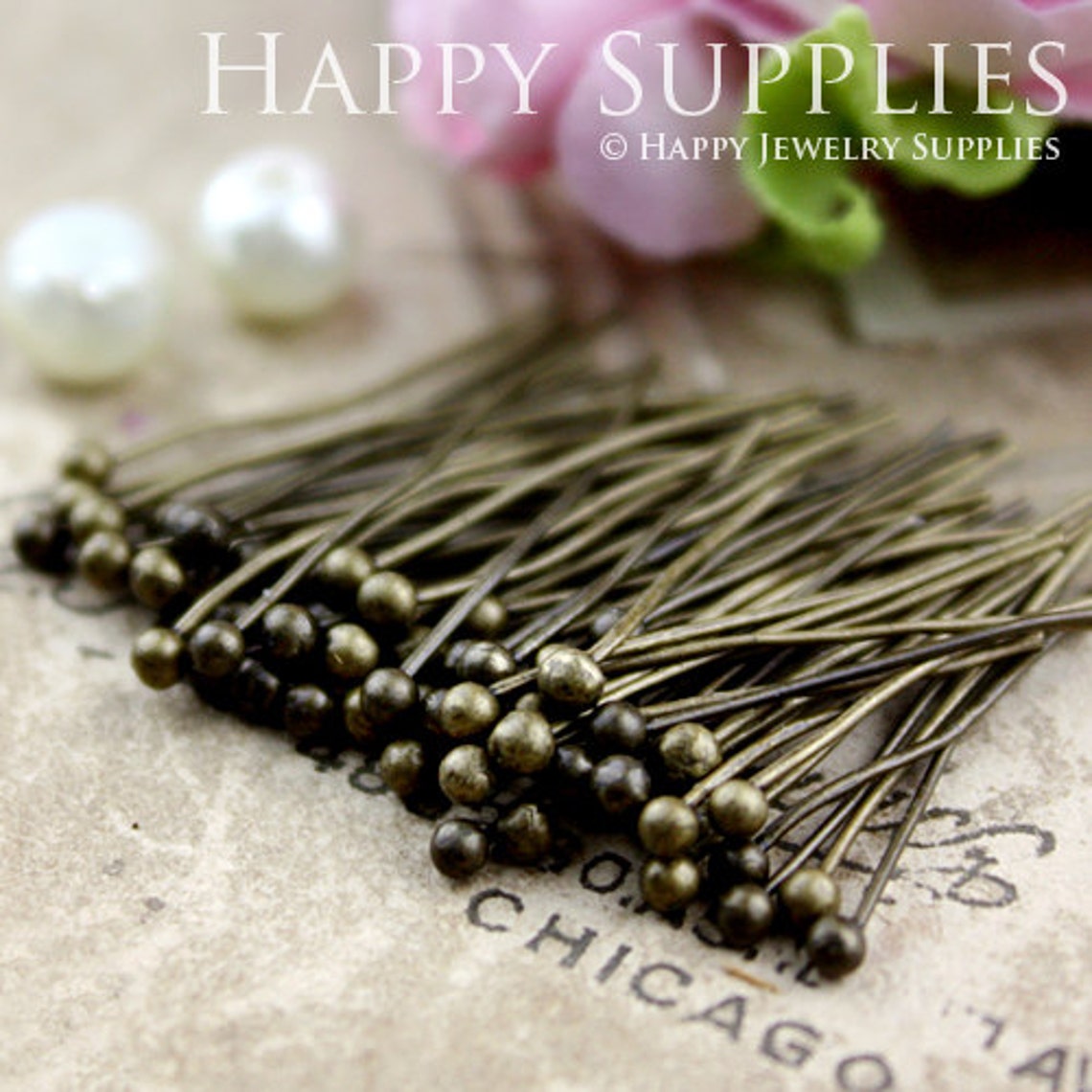 100pcs 20mm Long Antique Bronze Plated Brass Ball End Headpins (25271)