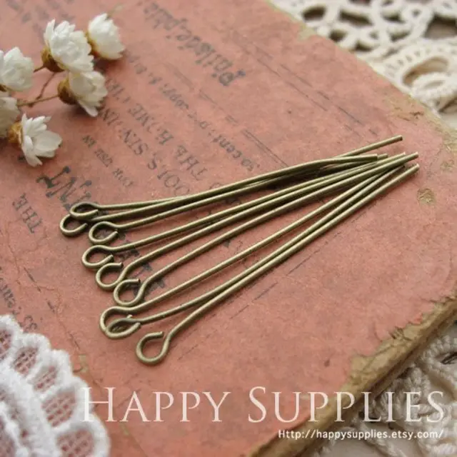 160pcs Nickel Free - 40mm Long Antique Bronze Eyepins (W103)