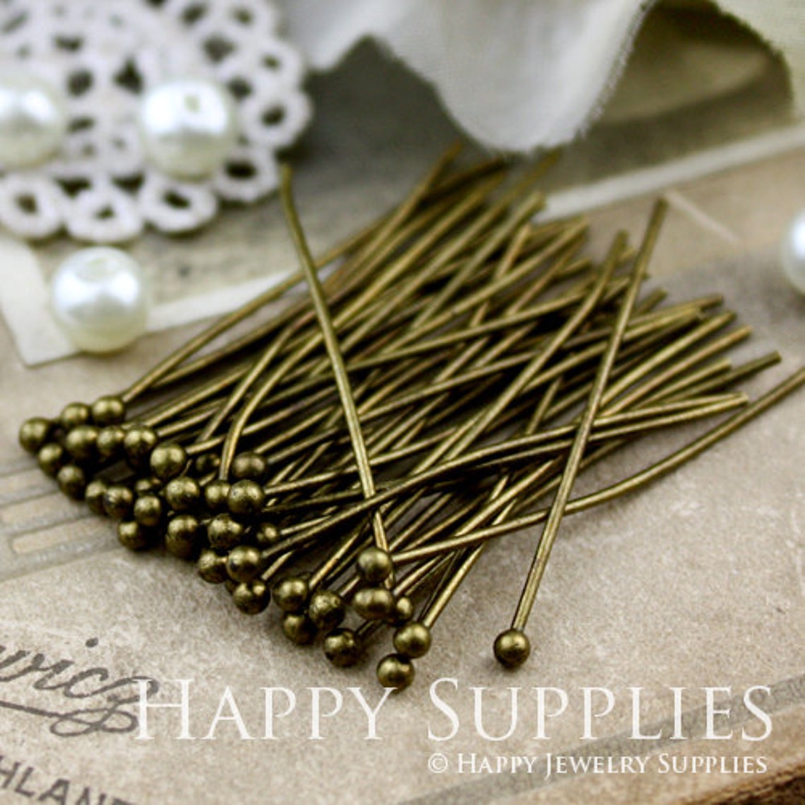 100pcs 30mm Long Antique Bronze Plated Brass Ball End Headpins (20076)