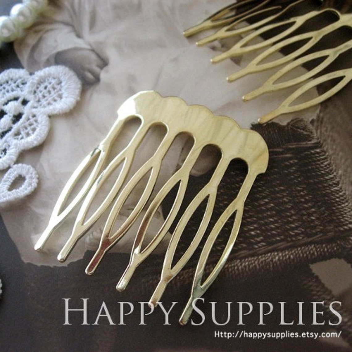 4pcs Nickel Free - High Quality Real Gold Plated Copper 6 Teeth Barrette Hair Combs (ZX144)