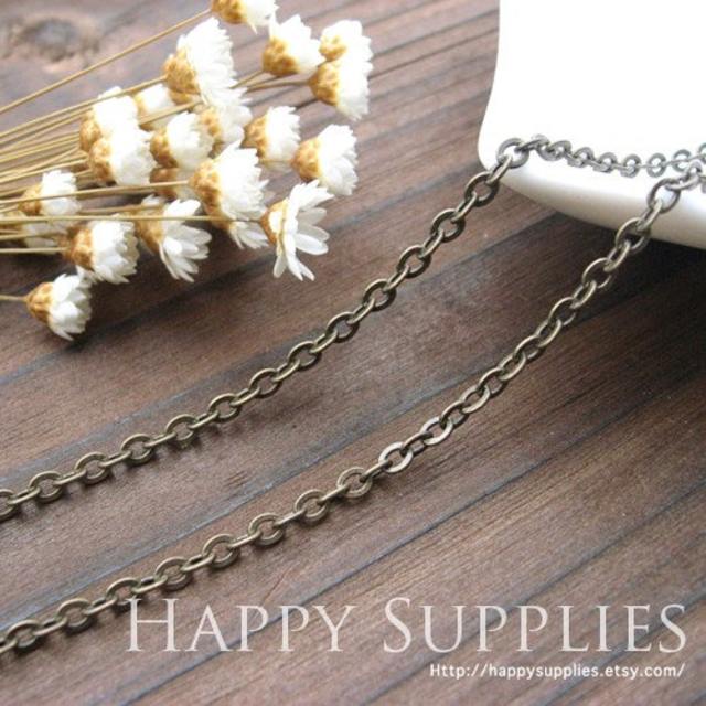 16.6 Feet (4x3mm) Nickel Free - 4x3mm Antique Bronze Flat Cross O Brass Chains (W109)