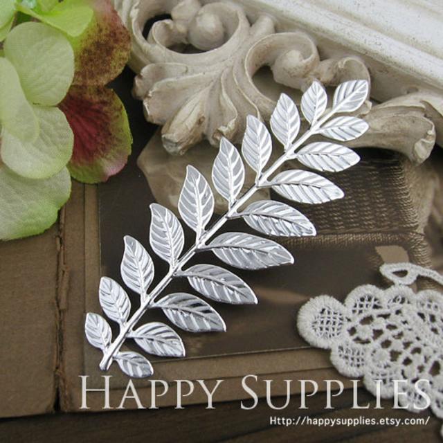 2pcs Nickel Free - High Quality LARGE Silver Plated Brass Long and Leafy Branch Stamping Charms / Pendant (EBD03-S)