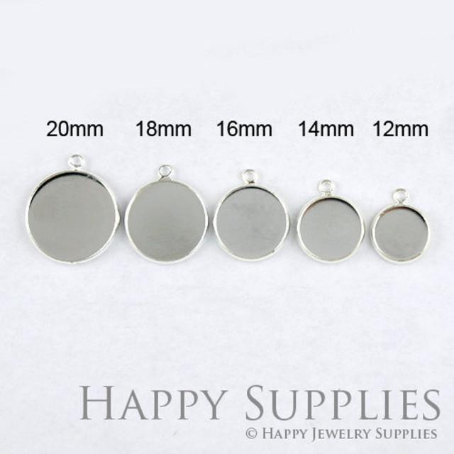 Nickel Free - 10Pcs High Quality Silver Plated Brass 12mm/ 14mm/ 16mm/ 18mm/ 20mm Cabochon Pendant Base With One Loop (GD131R)