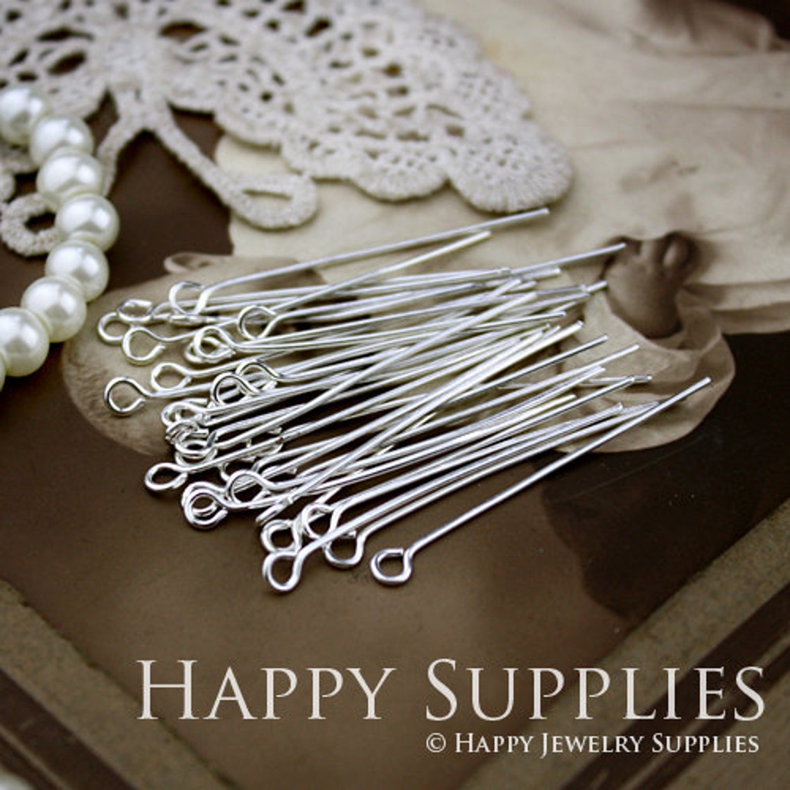 300pcs 35mm Long Silver Plated Brass End Headpins (12221)