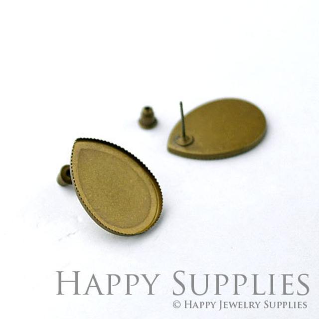 10pcs Antique Bronze Teardrop Earring Posts With 13X18mm / 18x25mm Teardrop Base Setting (05969)