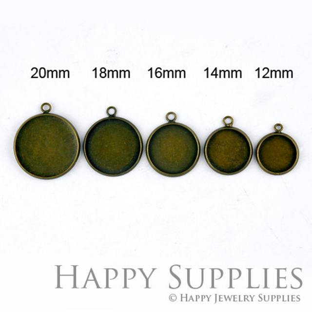 Nickel Free - 10Pcs High Quality Antique Bronze Brass 12mm / 14mm / 16mm / 18mm / 20mm Cabochon Pendant Base With One Loop (GD131R-B)