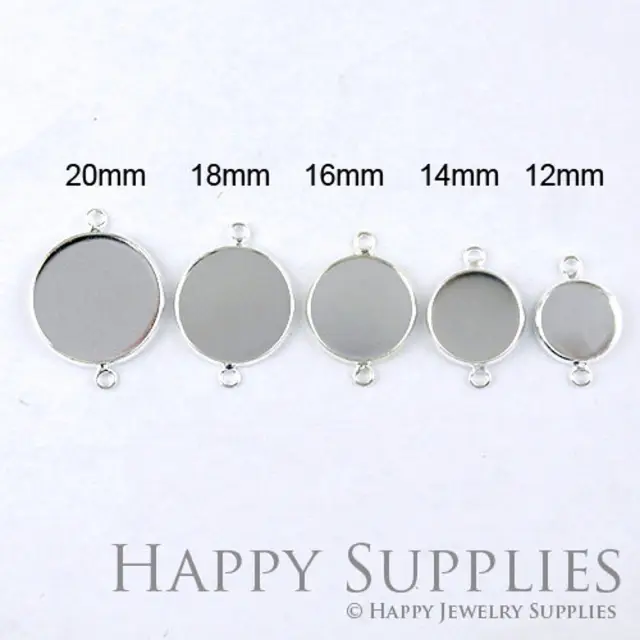 Nickel Free - 10Pcs High Quality Silver Plated Brass 12mm/ 14mm/ 16mm/ 18mm/ 20mm Cabochon Pendant Base With Two Loops (GD157R)