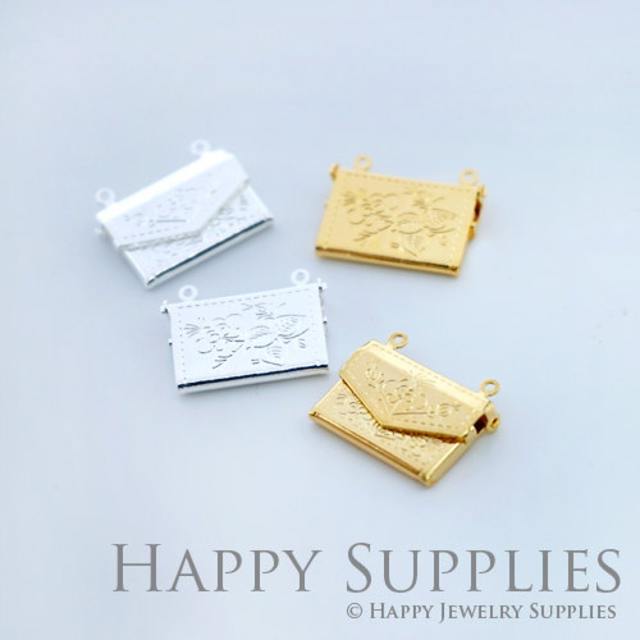4pcs Envelope Nickel Free - High Quality Golden / Silver / Rose Gold Locket Pendants /Charms (FS004-S)