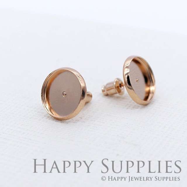 10/50pcs 12mm Nickel Free - High Quality Rose Golden Brass Earposts With Round Pad (GX218-R)