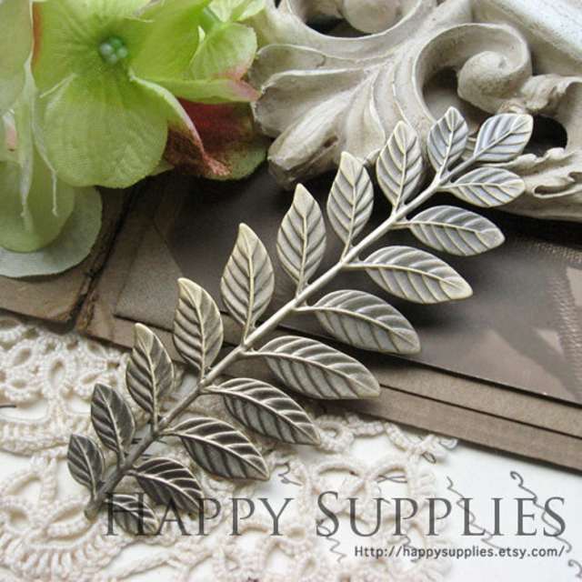 10pcs Nickel Free - High Quality LARGE Antique Bronze Brass Long and Leafy Branch Stamping Charms / Pendant (EBD03-AB)